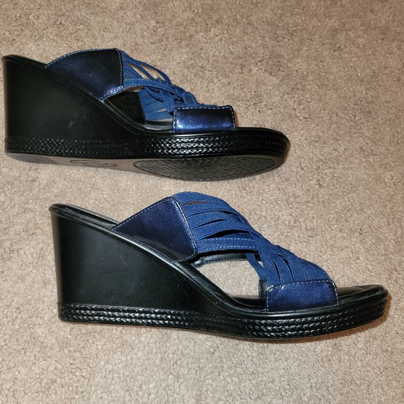 FINAL PRICE Hush Puppies Navy Elastic Strappy Wedge Sandals 9 - Picture 4 of 7